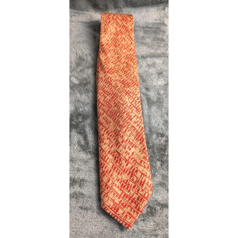 Vintage May Co. California Silk Tie‎ 60s 70s Gold Red Abstract Script Pattern...